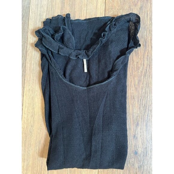 Pointelle ruffle black sleeveless lightweight Coquette tank sz L 90s classic VTG - Picture 3 of 8